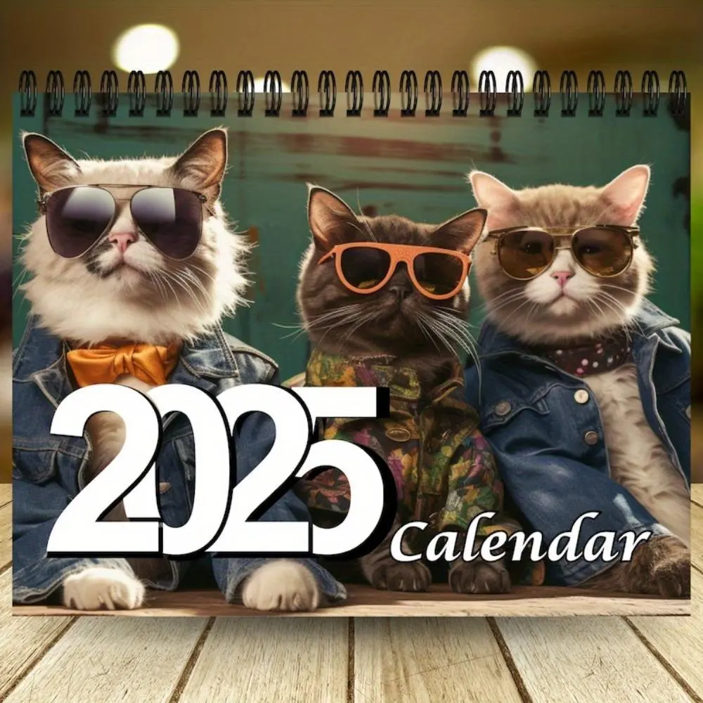 2025 Cat Pattern Calendar, 1 Count Creative Funny Cool Cat Calendar, Wall Calendar for Home Office Dormitory School Decor