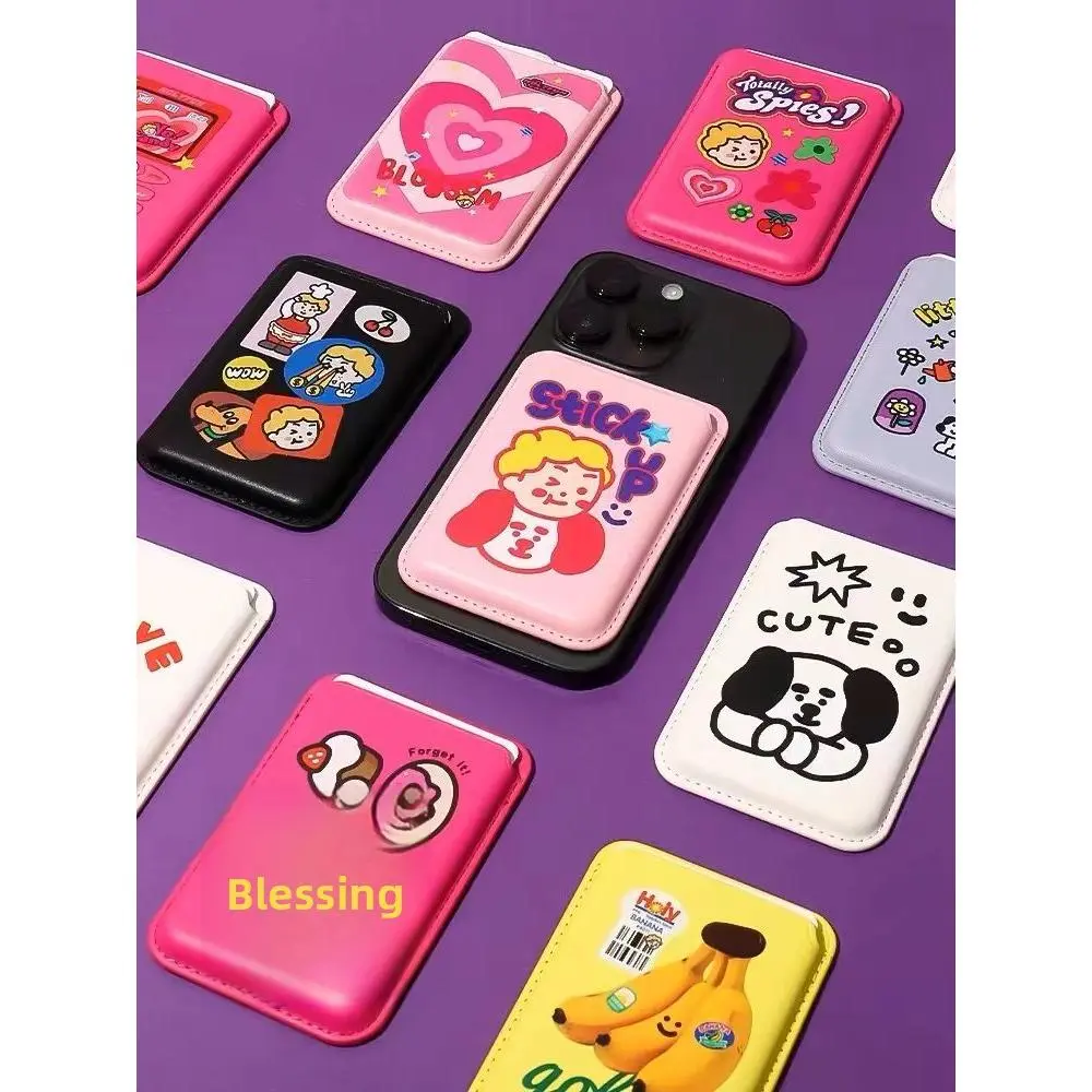 INS Cartoon Masa Magnetic Suction Phone Card Bag Applicable Apple Card Holder Girl Portable Bank Card Student