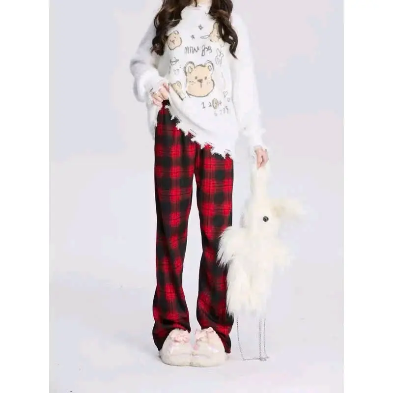 Quần kẻ sọc nữ CARO nam nữ lưng cao dáng rộng phong cách Hàn Quốc Pants quần flannel