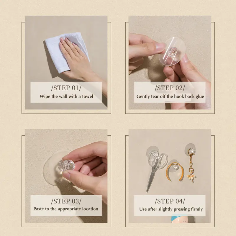 Móc Áo Khoác Treo Tường, Không Cần Đục Lỗ, Tự Dính, Không Cần Khoan, Thích Hợp Cho Nhà Bếp, Phòng Ngủ, Phòng Tắm, Móc Mũ 3