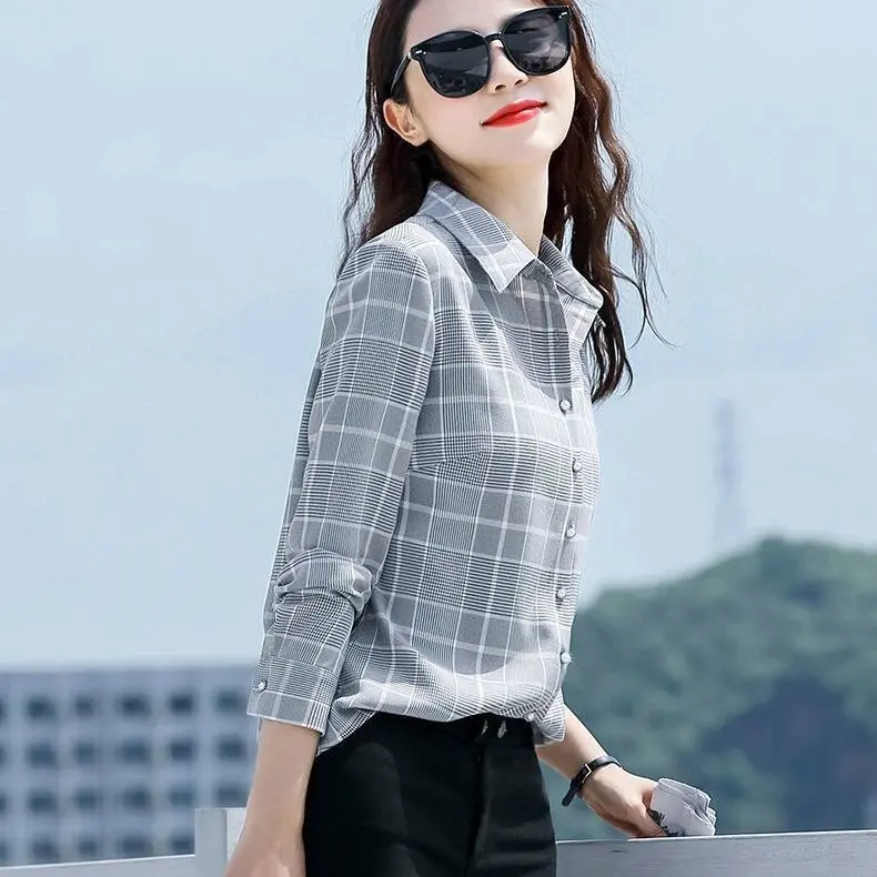 Áo Sơ Mi Kẻ Sọc, Hàng Mới Về, Quần Áo Mùa Thu Nữ Dài Tay, Thời Trang, Thanh Lịch, Dáng Ôm, Phong Cách Hàn Quốc, Dáng Rộng Vừa Vặn, Áo Áo Cánh Nữ, Phong Cách Phương Tây 4