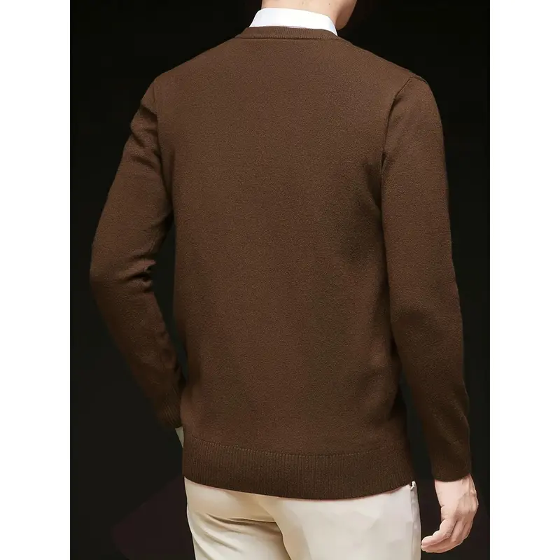 [Long Sleeve V-Neck Pullover Sweater] Men'S V-Neck Pullover Sweater, Rayon Blend Knitwear, Solid Color, Long Sleeve, Regular Fit, Stretch Fabric, for Daily & Casual Wear 8