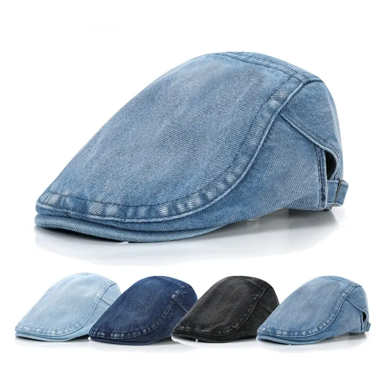 Denim Retro Forward Hat Women's Spring and Autumn New Beret Washed ...