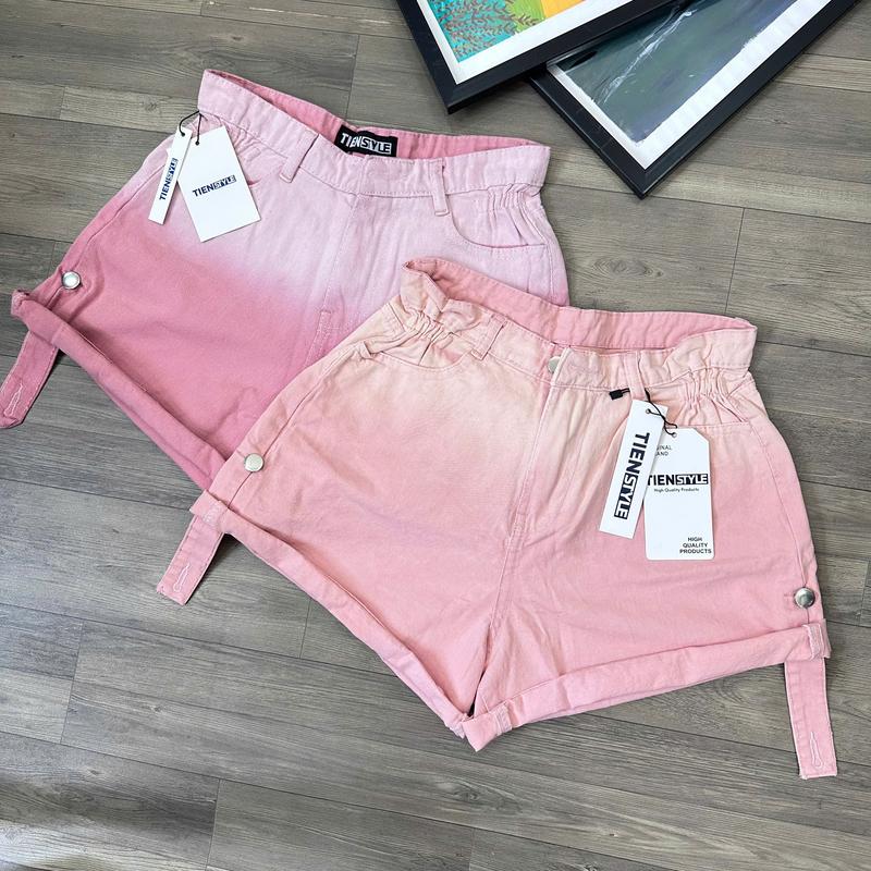 TIENSTYLE - S-3XL Quần Short JEAN KAKY Nữ bigsize Ống rộng cạp cao chun Eo Gấp Lai Women Pants