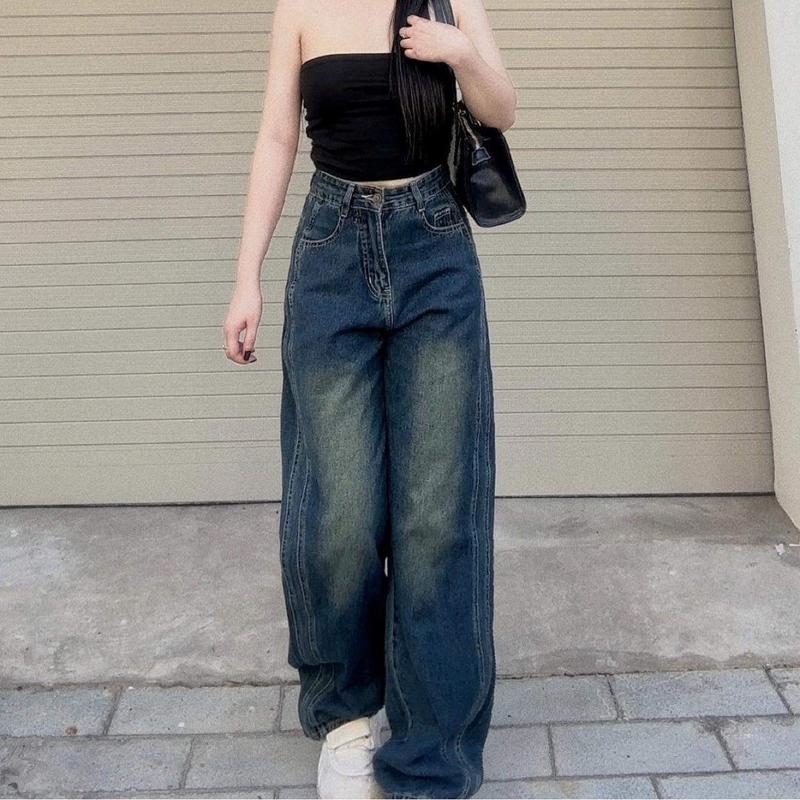 Quần jean Nữ ống rộng sọc line có Bigsize | BigBuy360 - bigbuy360.vn