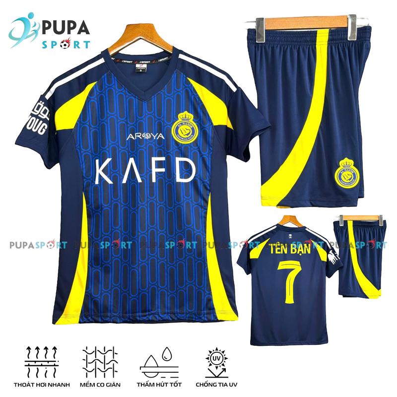 Bộ Đồ Đá Banh Jp, Clb Alnass 2025 sân khách Xanh Dương , Vải Thun Lạnh Cao Cấp Cho Nam Nữ, Có In Tên Sport Quần Top quanao  bong da