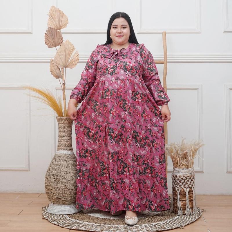 Product Introduction of Midi dress jumbo LD 130 rayon premium-Gamis rayon jumbo LD 130 muat BB 100kg busui motif bunga model A-line Maksi dress rayon jumbo LD 130 oversize-Midi dress rayon ld 130 jumbo motif bunga 6