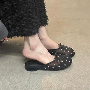 Dép Bước, Trang Phục Mùa Hè Cho Nữ, Thanh Lịch, Đính Kim Cương Giả   ngù  ngà