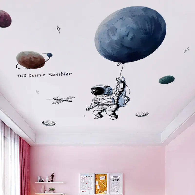 Space Theme Cartoon Wall Sticker, 1 Set Self Adhesive Wall Decal, Removable DIY Wall Decor for Home Living Room Bedroom School Classroom 3