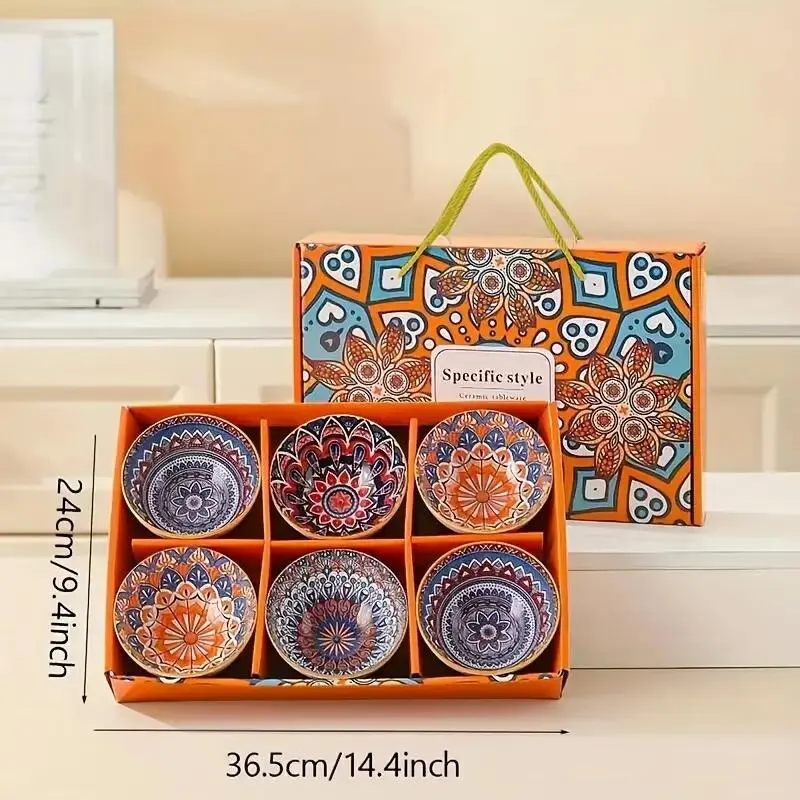Boho Style Ceramic Tableware Set, Including Bowl & Plate & Spoon & Chopsticks & Gift Bag, Household Tableware Set for Home Kitchen Dining Room 1