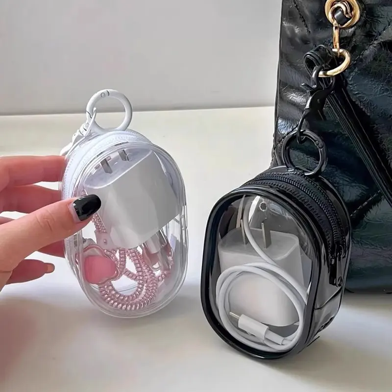 Hộp lưu trữ Cáp dữ liệu rõ ràng, đa chức năng, Thích hợp cho du lịch ngoài trời, có thể chứa tai nghe, Cáp dữ liệu, Túi lưu trữ tròn
