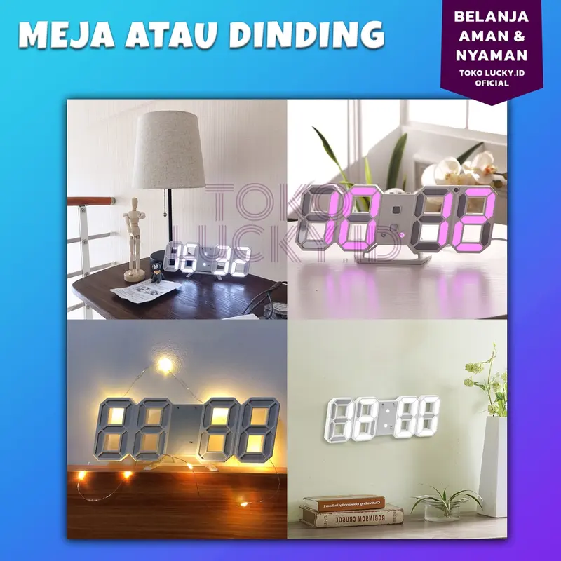 Jam Dinding Digital USB Alarm 3D 2in1 Multifungsi Gantung LED 1