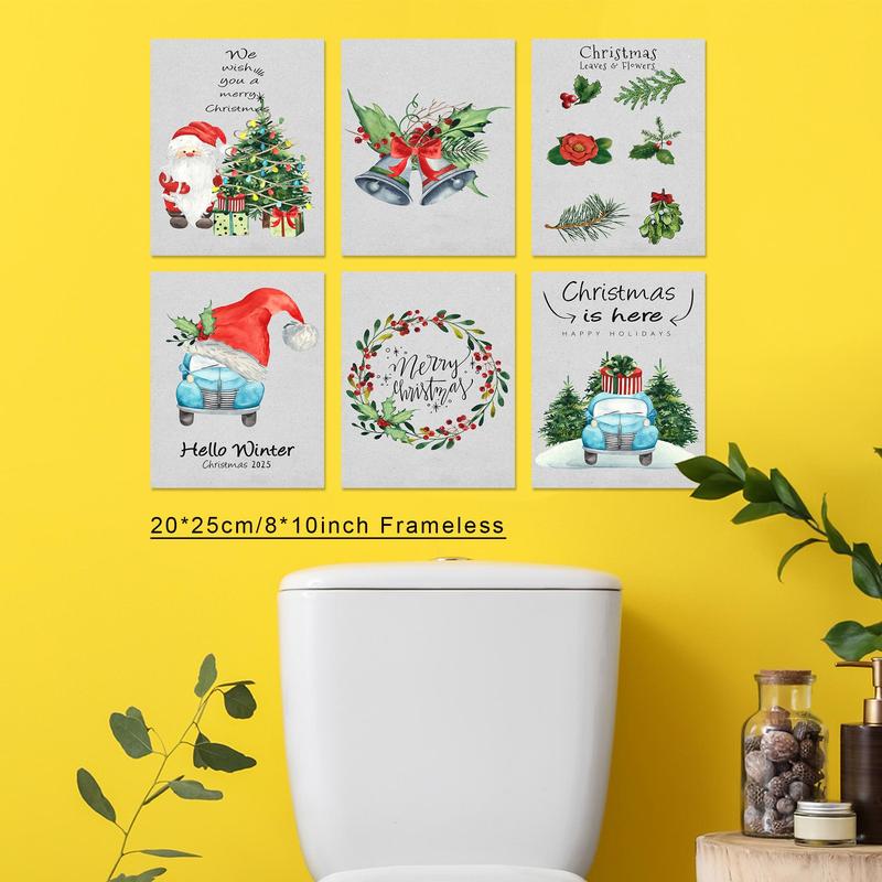 Product Introduction of Christmas Themed Frameless Painting, 6 Counts/set Cartoon Christmas Pattern Wall Art Poster, Wall Art Decor for Home Living Room Bedroom Office 6