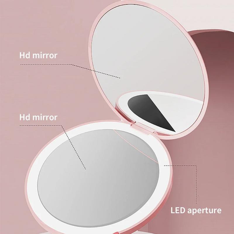Makeup Mirror Light Mini Portable LED Light Hand Hold Cosmetic Mirror Foldable Lightweight Mini Design Pocket Mirror 4