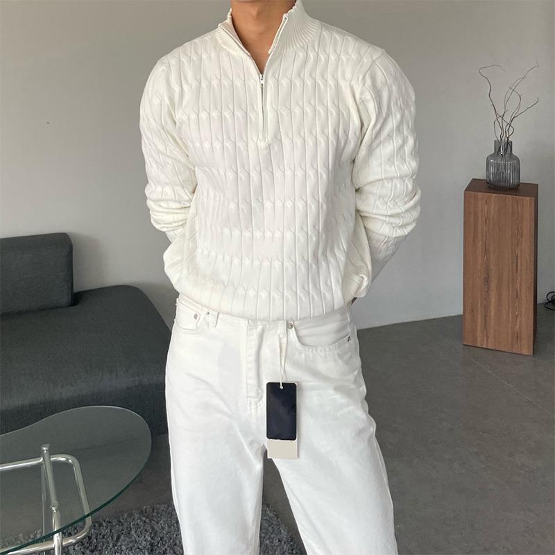 Áo Len Có Khóa Kéo, Cổ Áo Giả, Áo Chui Đầu Cao Cấp Cho Nam, Đồ Len Dài Tay, Thời Trang, Dễ Phối Đồ, Áo Khoác Trắng Và Đen