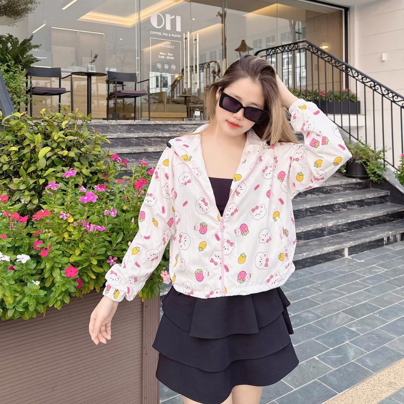 Áo Khoác Hai Lớp Nữ Hoạ Tiết Dễ Thương Phom Dáng Croptop