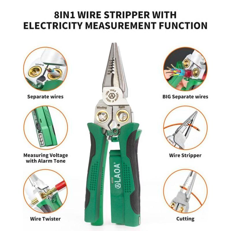 Product Introduction of LAOA 8-in-1 Stainless Steel Multifunctional Wire Stripping Pliers, Wire Winding Electrical Measurement and Electricians Pliers, Professional Hand Tools 2