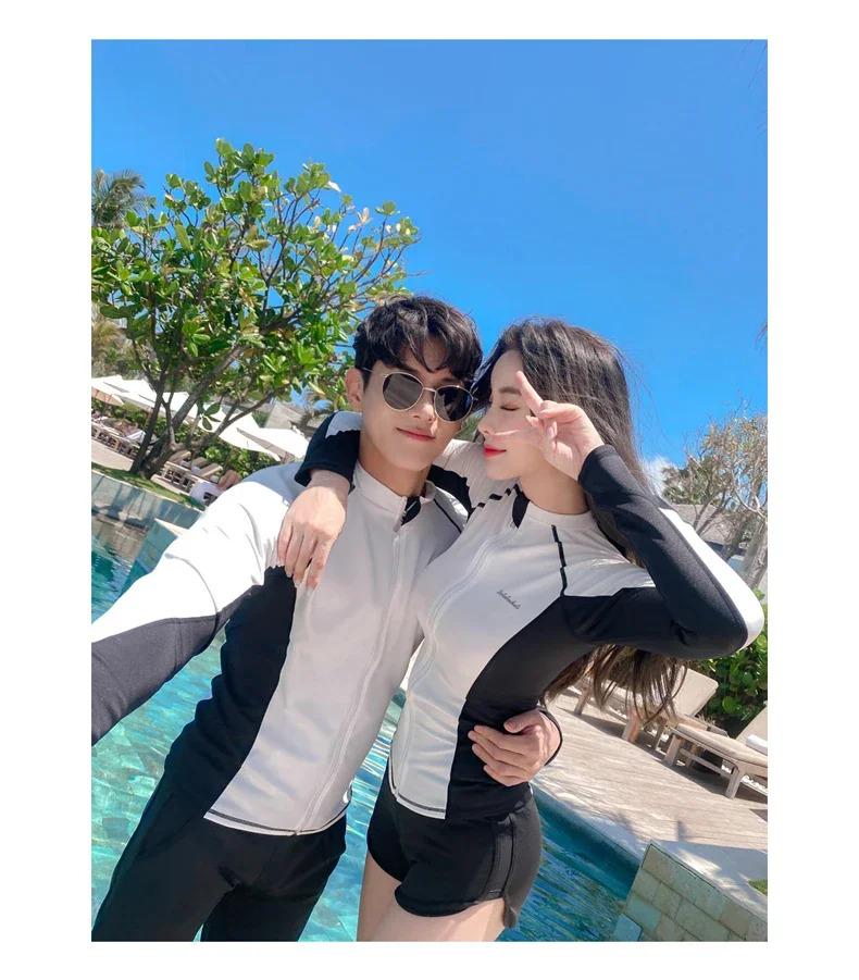 Product Introduction of Long Sleeve Rash Guards Swimwear Women 2024 Patchwork Couple Two-Piece Swimsuit Men Surfing Swimming Suit Beach Diving Bath Suit 33