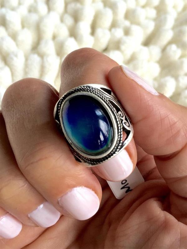 Vintage Oval Shaped Artificial Gemstone Decorated Ring, Fashion Accessories for Women, Trendy All-match & Exquisite Jewelry for Birthday Gift 0