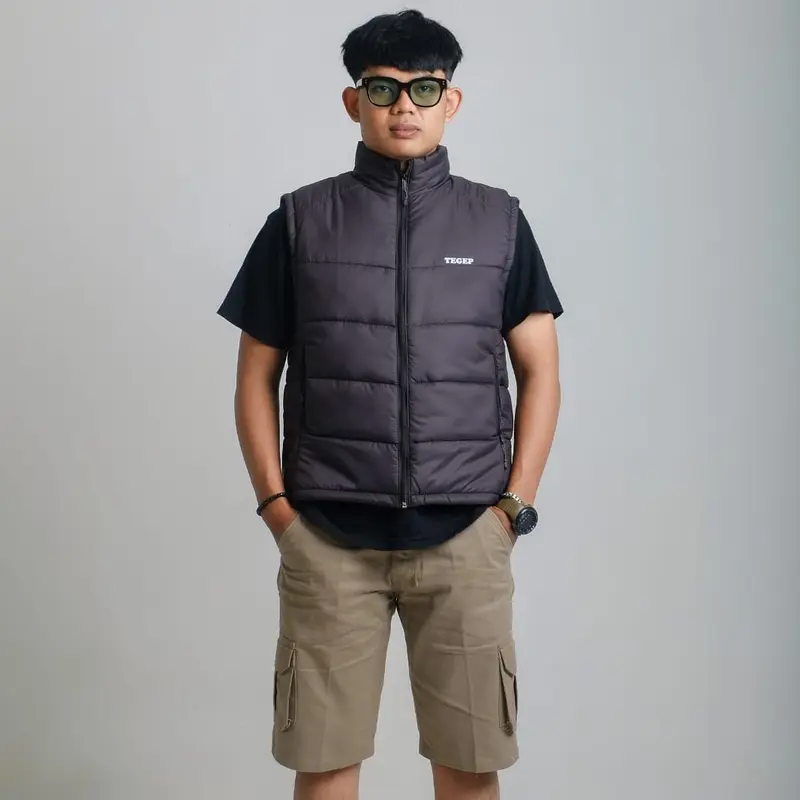 TEGEP Jaket gembung parasut Vest motor riding Anti angin casual Pelindung dada Windbraker Strip Series Hitam Pria Rompi 1