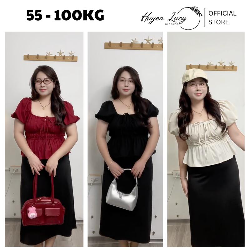 Set Bigsize Áo Kiểu Cổ Vuông Tay Bồng Nhún Bèo Cách Điệu Kèm Chân Váy Đen Dài Đi Tiệc Đi Chơi Hẹn Hò Chụp Ảnh Mùa Xuân Mùa Thu Hiện Đại Nữ Tính Trẻ Trung