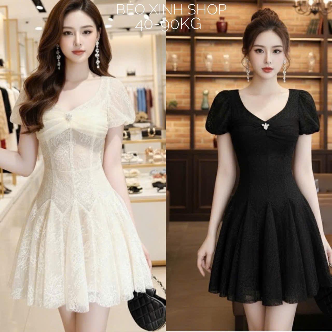 Đầm Dự Tiệc Thiết Kế 2 Lớp Ren Tiểu Thư Phối Hoa (Vải Ren 2 Lớp) Cao Cấp Bigsize 40–90kg Béo Xinh Shop - A.1655