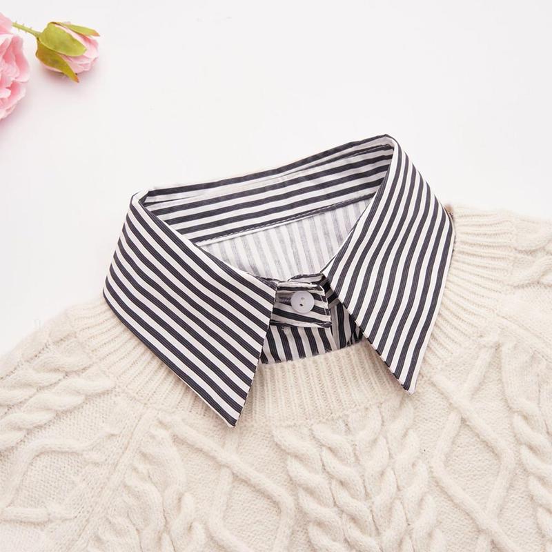 Product Introduction of Fashion Cotton Stripes Fake Collar Detachable Vintage False Blouse Collar Classic Casual Front Tie for Women 29