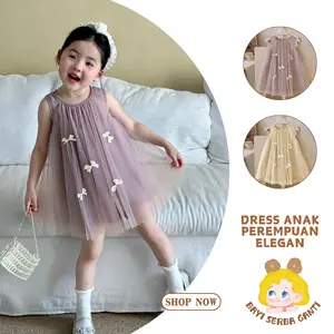 COD Gaun Anak Perempuan Kualitas, Desain Tanpa Lengan & Tulle Elegan, Warna Krem Menawan, Cocok untuk Pesta
