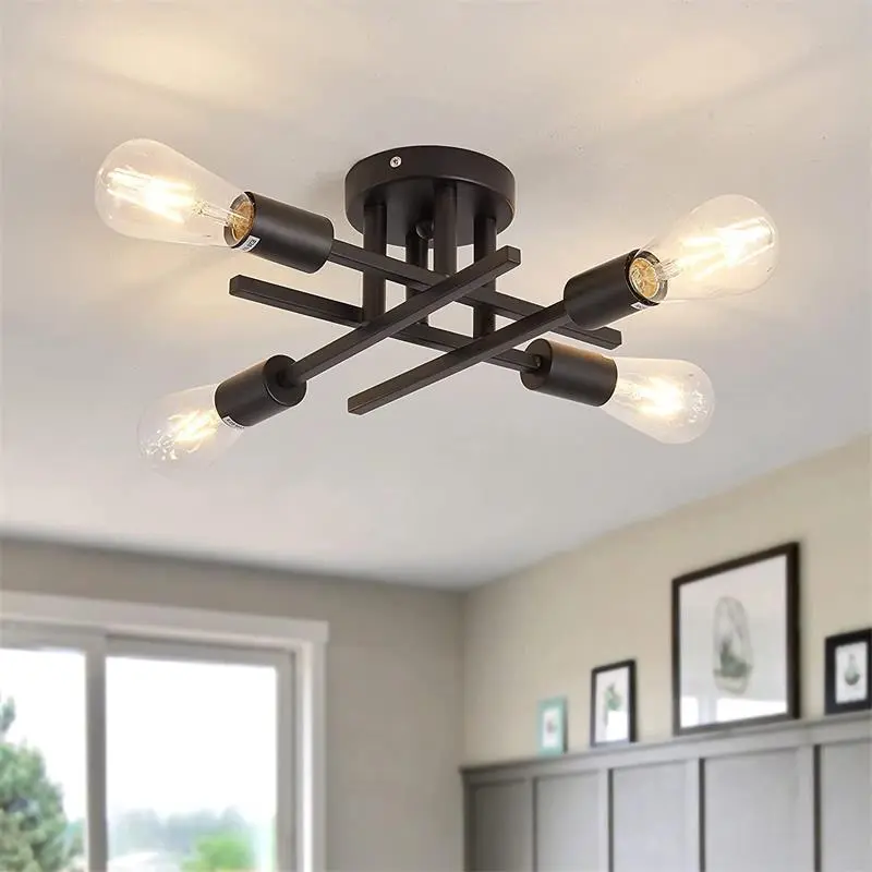 4-Light Ceiling Light, Modern Ceiling Light without Bulb, Hard Wired Chandelier Light Fixture for Home Living Room Bedroom Kitchen