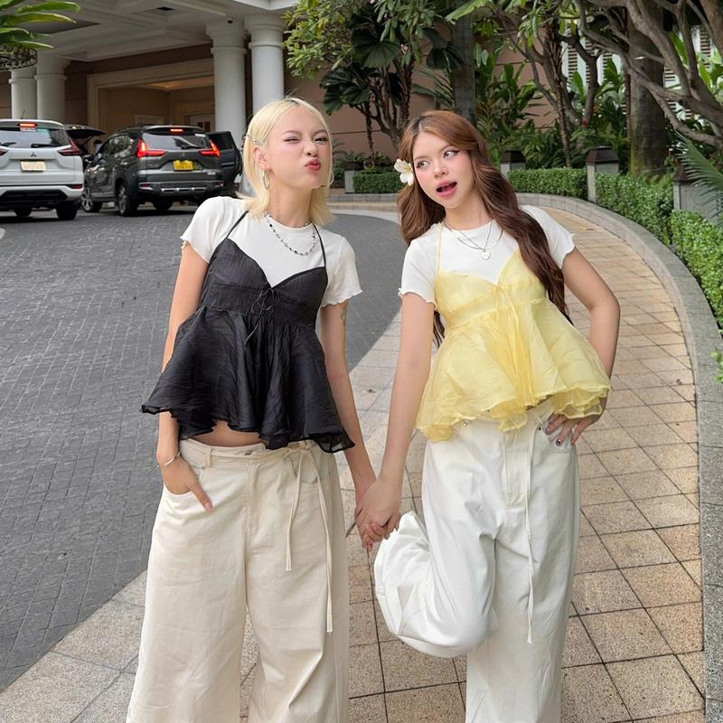 NAVIE x AB HOUSE - (MUA 1 KÈM 1 THUN TRƠN TRẮNG ) Áo 2 dây babydoll BABI thời trang nữ 2