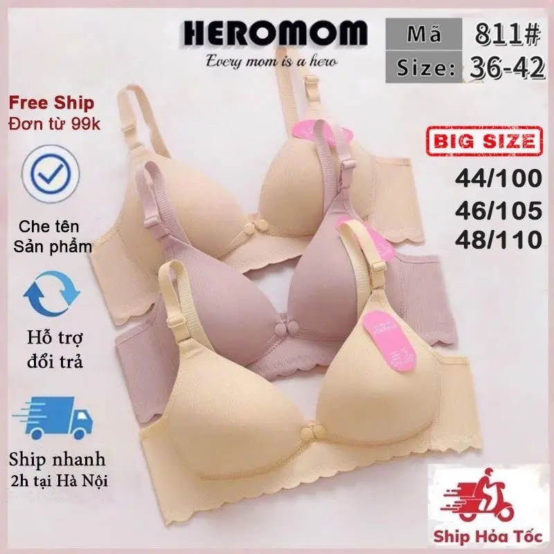 Áo lót ngực cho bà bầu và cho bé con bú mở khuy không gọng áo chip LỤA TĂM Heromom 811