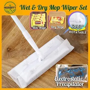KEDAIBUTIK (DC01) Penyapu Mop Tisu pakai buang Wiper Wet Dry Tissue Wipes Sapu Pel lantai instan dengan Tisu sekali Pakai Kertas Pengelap Floor Cleaning Lantai Magic Lap Rambut Handuk Supplies Wet And Dry Non Washing Mop