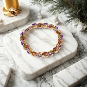 Gelang Zirkon Bertatah Mikro, Mewah Mampu Milik, Reka Bentuk Niche mewah, Zirkon Berwarna-warni