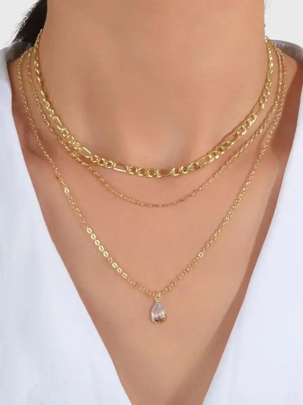 Women's Elegant Water Drop Pendant Necklace & Chain Necklace, Exquisite Trendy Chain Necklace, Chic Jewelry As Gift for Girlfriend 0
