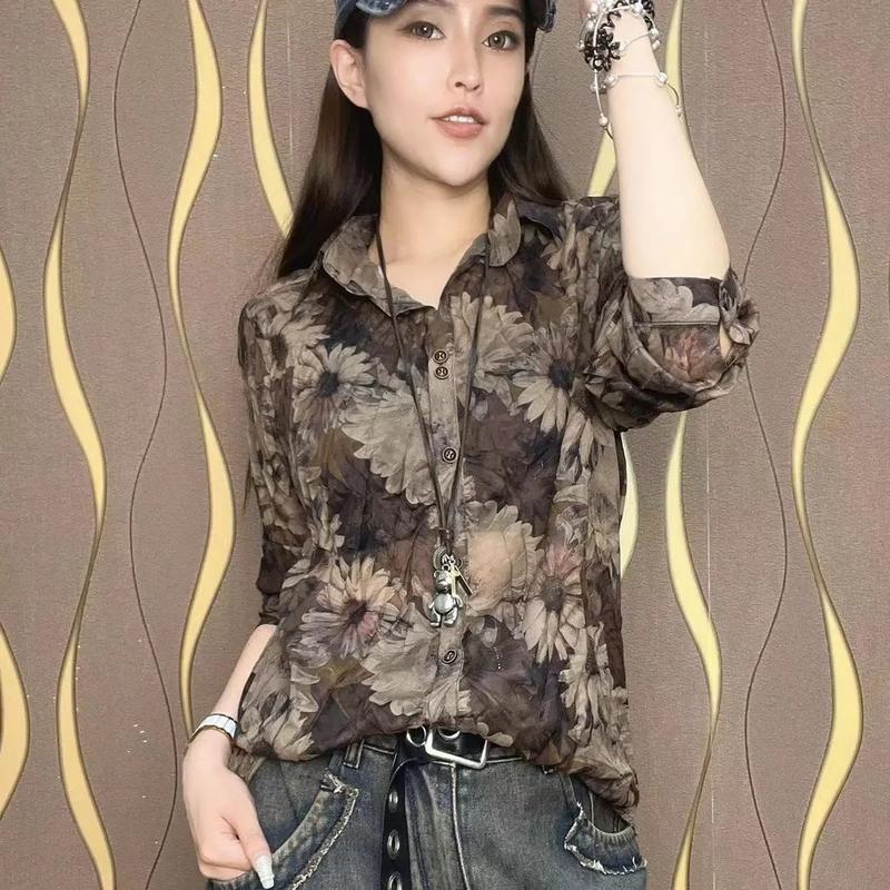 Áo Sơ Mi Cardigan In Hình Dài Tay, Hàng Mới Về, Thời Trang, Áo Cánh Dáng Rộng Thích Hợp Cho Mùa Xuân Và Mùa Thu, 2024 Nữ Women Top Shirt 7