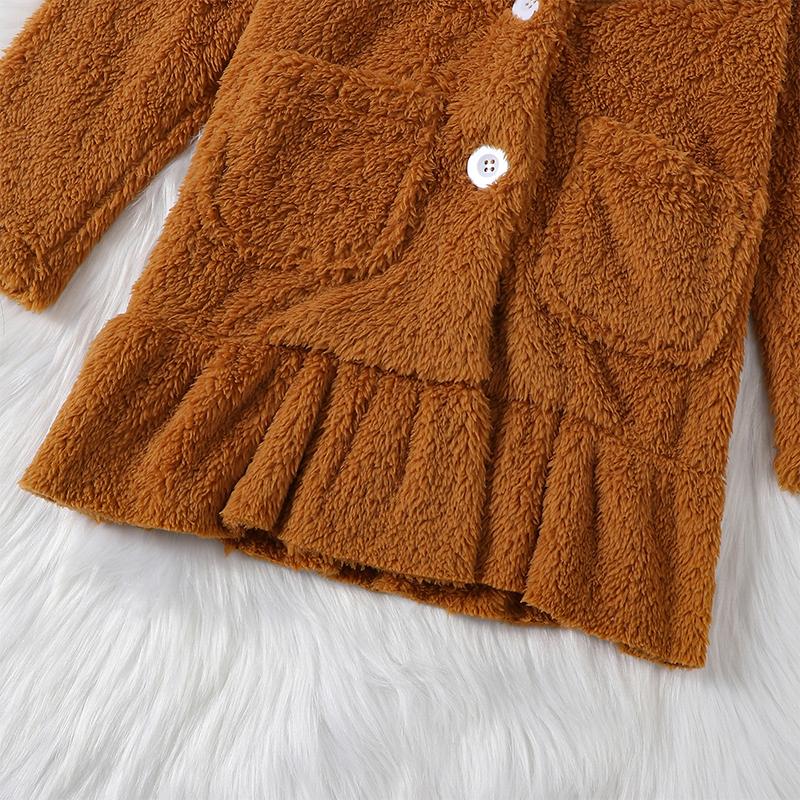 Product Introduction of Girls Plush Jacket, Long Sleeve Turn-down Collar Button Closure Winter Jacket Casual Coat 39