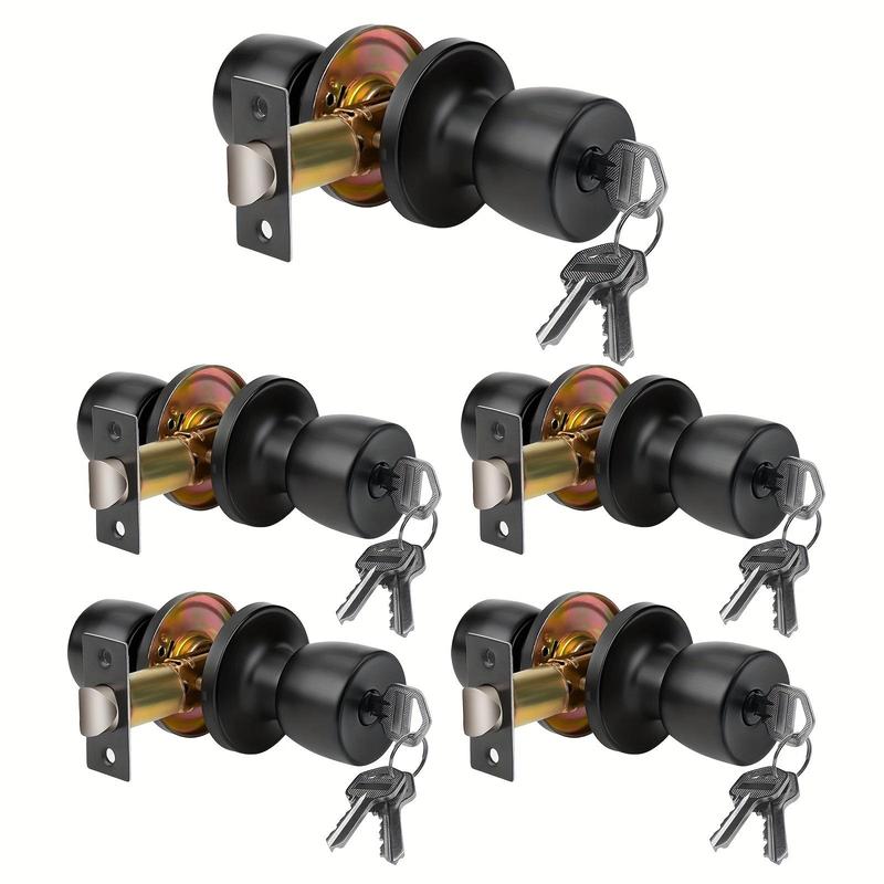 Door Knob with Lock & Key, Round Ball Lock Interior/Exterior Door Knob, Entry Door Handle, Door Hardware for Bedroom Or Bathroom 4