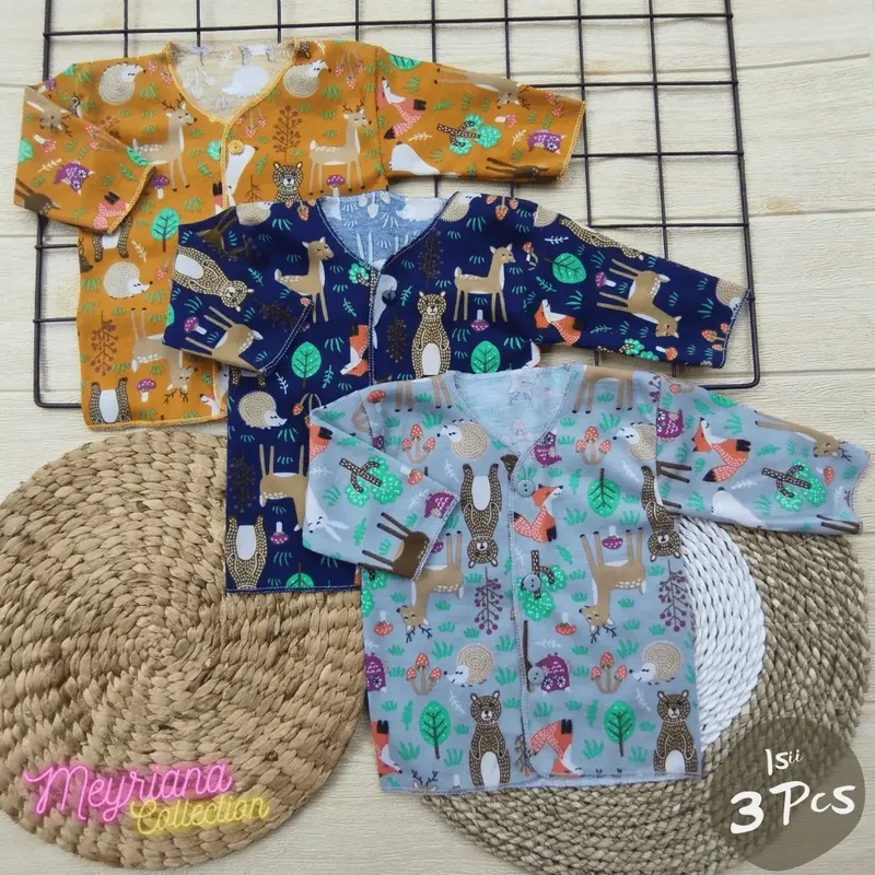 6 PCS Baju Bayi Lengan Panjang dan Celana Panjang Tutup Bayi Baru Lahir Motif Printing Animals Zoo 1