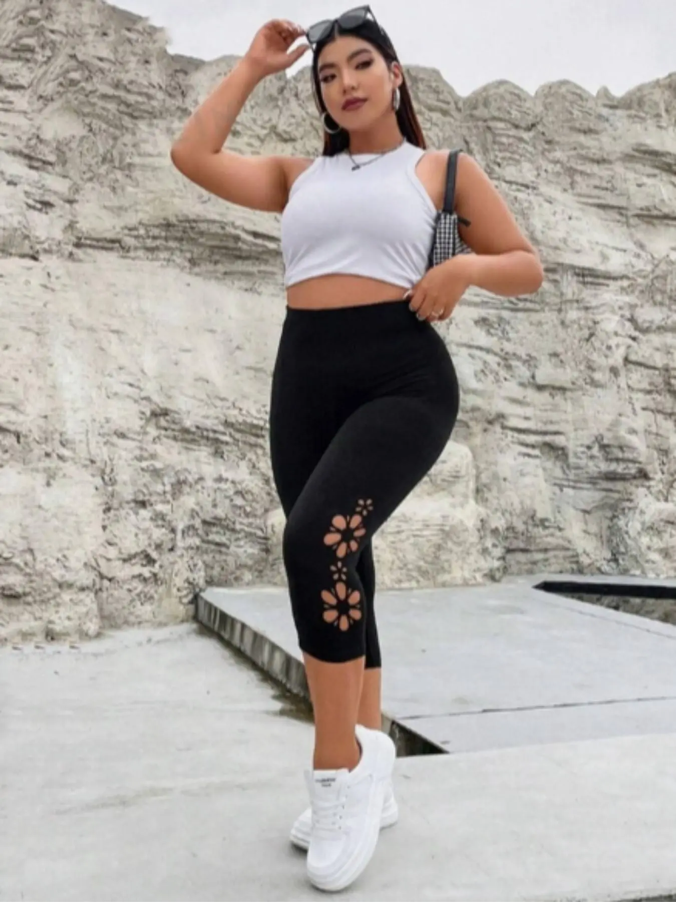 【Plus Size】 Capris Leggings, Casual Comfy Breathable Skinny Pants for Daily Wear, Women's Bottoms for Summer