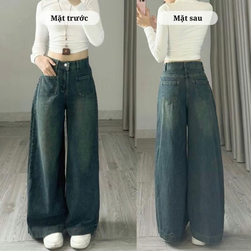 QUẦN JEANS ỐNG RỘNG,QUẦN JEAN GẤU LAI TÚI VUÔNG CẠP CAO HÁCH DÁNG PHONG CÁCH MỚI LẠ MẪU MỚI HOTTREND 1