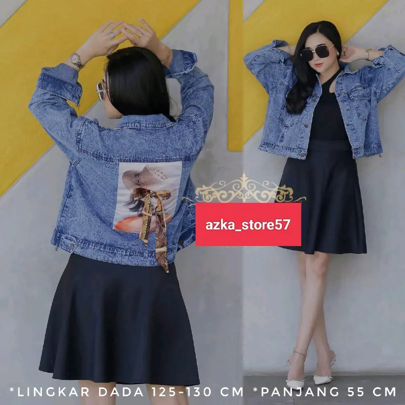 Jaket Crop Jeans Wanita Pita Belakang//Pita Emblem 3D//Jaket jeans Jumbo  Cewek  Denim Oversize Panjang Hitam Blazer 4