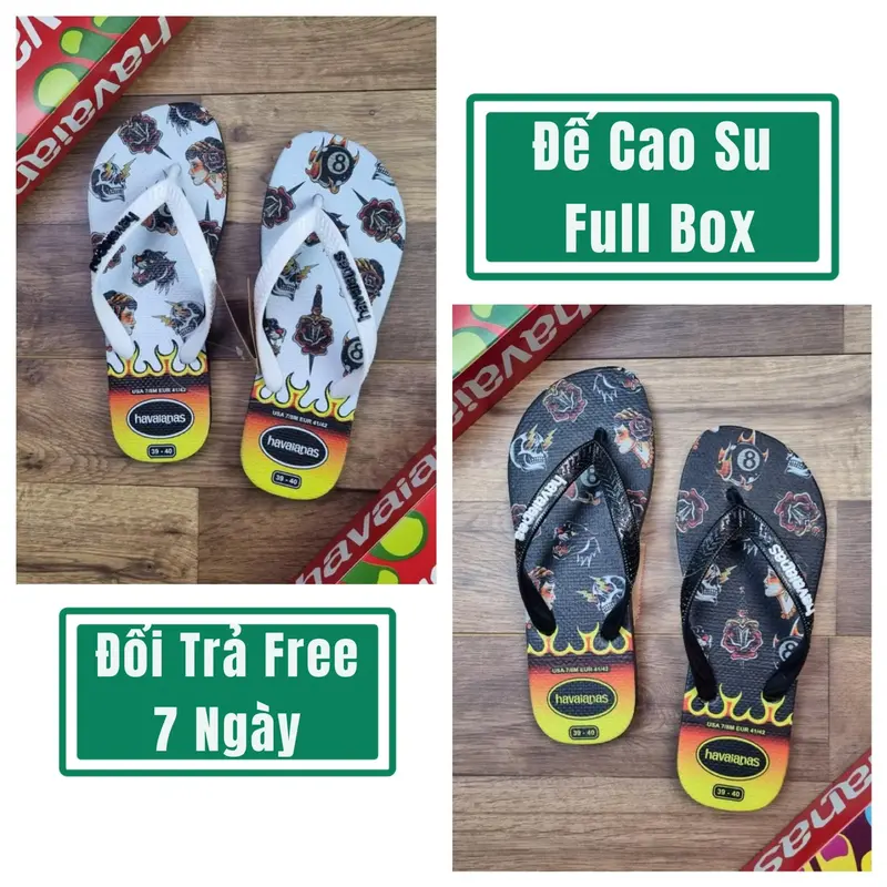 Dép Kẹp-Tông FullBox Dép Nam Hình in [ Lửa Trắng-Lửa Đen ] Đế Cao Su Nguyên Khối, Chống Trơn Trượt, Lâu Mòn, Thích Hợp Đi Biển-Đi Mưa Đế Bằng DéP 1