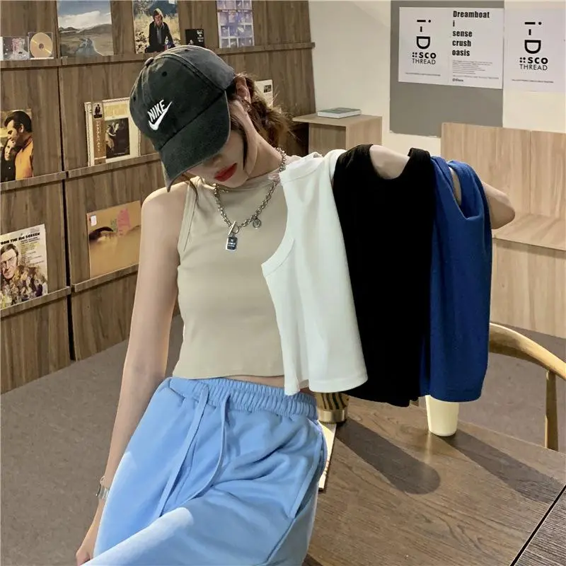 Áo Vest, Phong Cách Mỹ, Cổ Tròn, Dáng Ngắn Cropped Xén, Có Thể Mặc Ngoài Trời, Bộ Sưu Tập Mùa Hè 2024, Áo Hai Dây Cô Gái Nóng Bỏng, Thiết Kế Đẹp