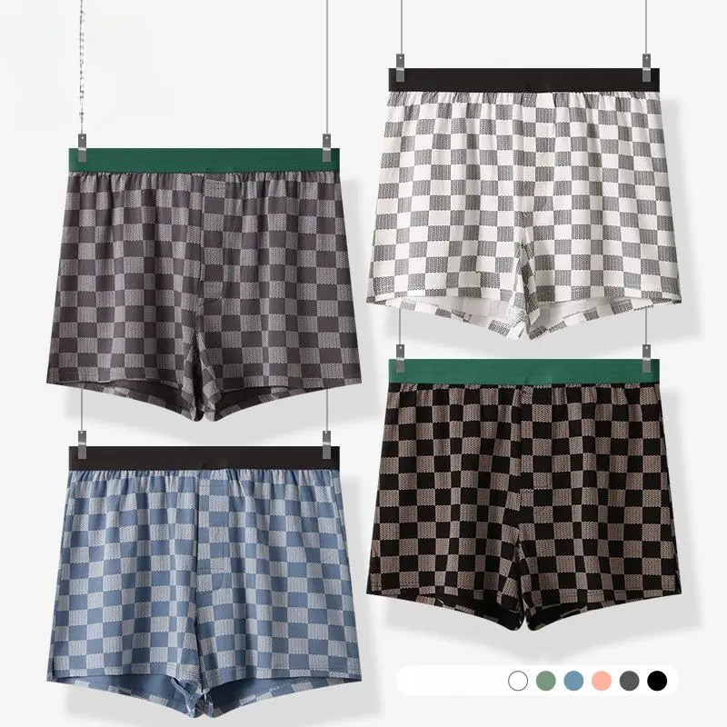 Men's Modal Plaid Boxer Shorts - Loose Fit, Breathable, Plus Size Menswear Classic Lingerie Relaxed Fit Stylish Fabric Checked Socks