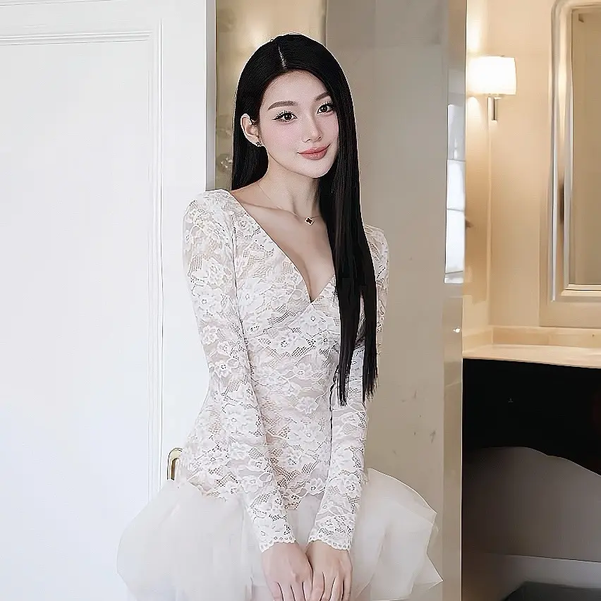 [có mút v1] Đầm nữ thiết kế chất ren dáng xoè tay dài ôm tôn dáng phổi lưới bồng sang xinh kèm quần bảo hỗ