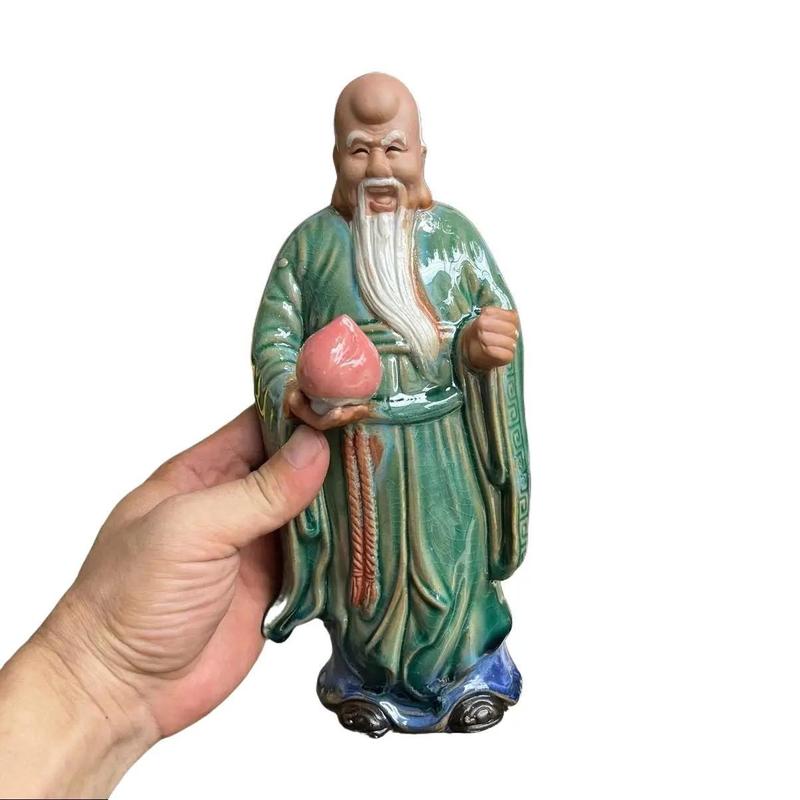 Ông thọ cầm đào cao 26cm trang trí cây bonsai, tiểu cảnh đẹp, decod phòng trang trí không gian sống của bạn Decor Phòng, trang trí cây Văn Nhân, trang trí nhà cửa mô  hình duối mini mô  bonsai  đất kiểng  bonsai khế  chua động rừng tượng hổ