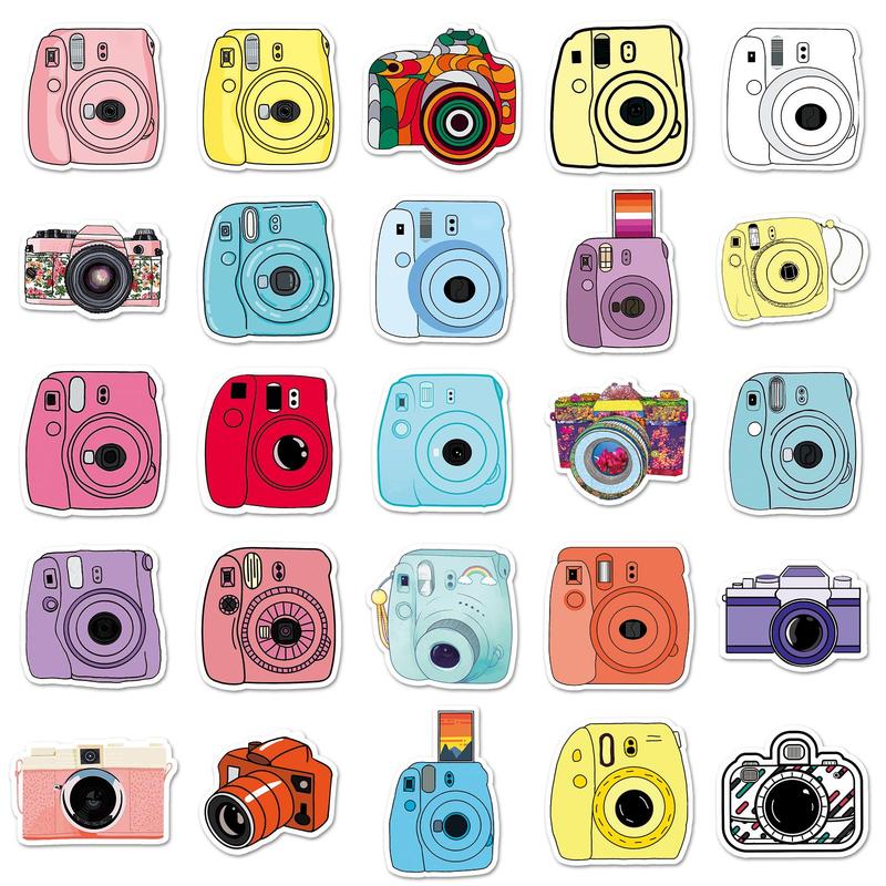Product Introduction of Camera Pattern Sticker, 100pcs/set Waterproof Self Adhesive Decor Paper, Decor Sticker for Gift Greeting Card Water Bottle Laptop Phone, Ornaments 6