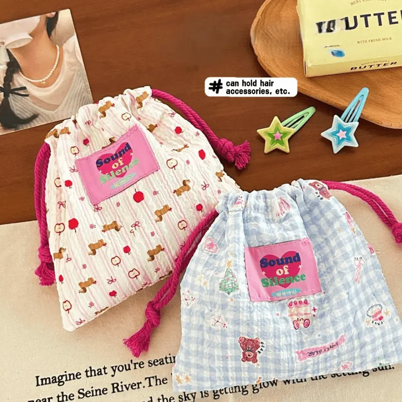 Cute & Pastel Design Drawstring Pouch Tempat Penyimpanan Kapasitas Makeup Pouch Korea Aesthetic Cosmetic 1