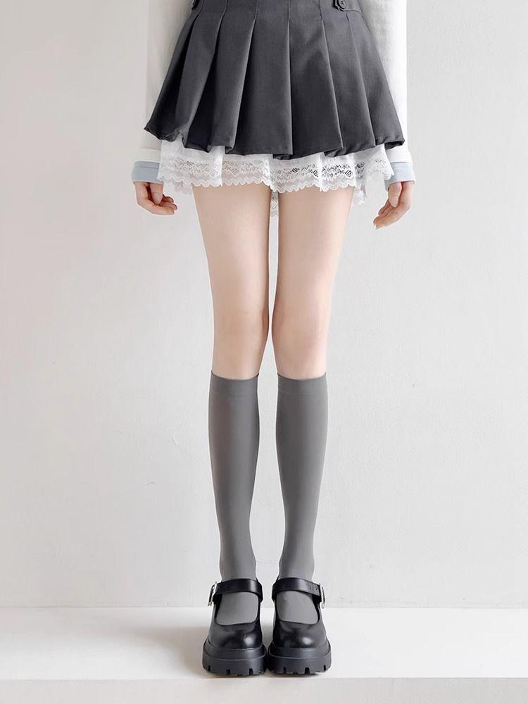 Product Introduction of Brazil Jersey [3475 People Collected] Gray Calf Socks for Women Summer Thin Japanese JK Socks Velvet Stockings Long Tube Half Socks Summer Over-the-Knee Socks 6