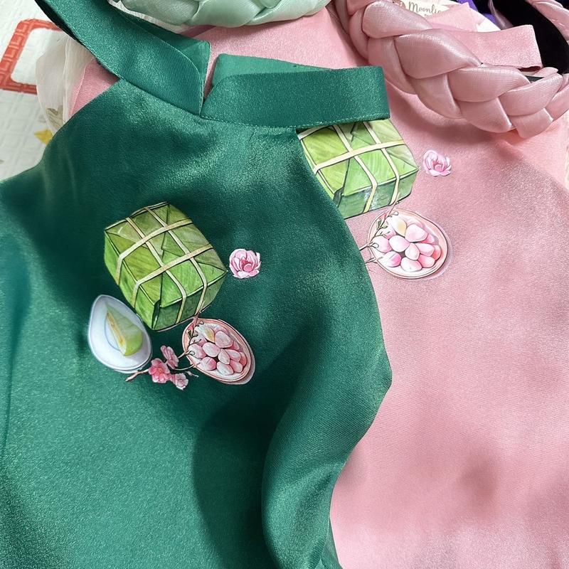 Set yếm đào bánh chưng Hồng, Xanh 1